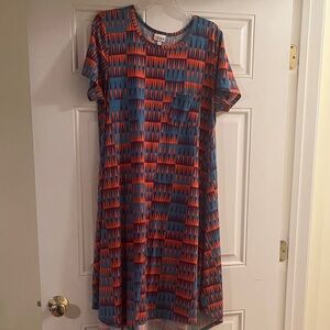 LuLaRoe geometric design Blue, Purple and Orange Carly Dress